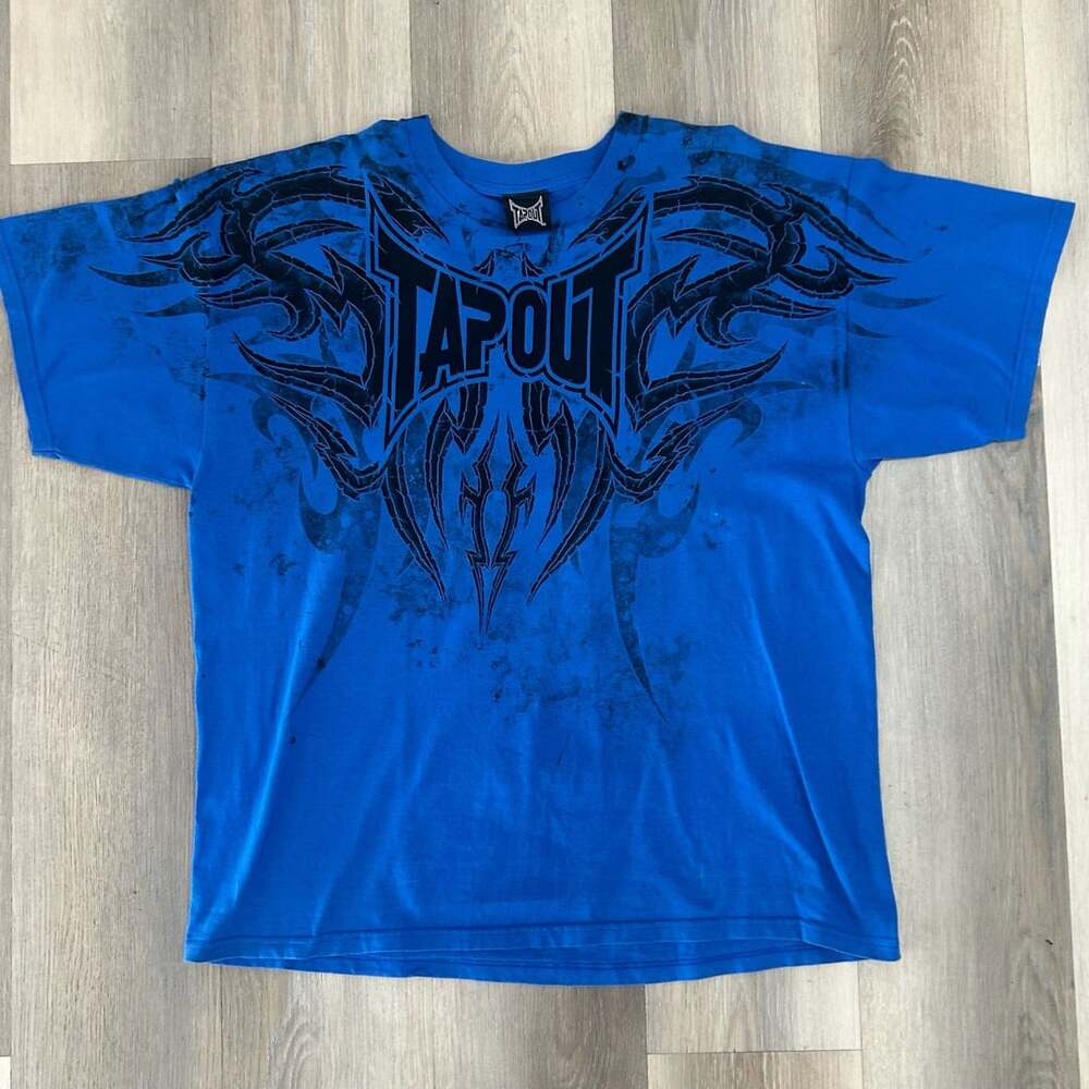 Tapout Tribal Graphic T-Shirt Blue Y2K Retro